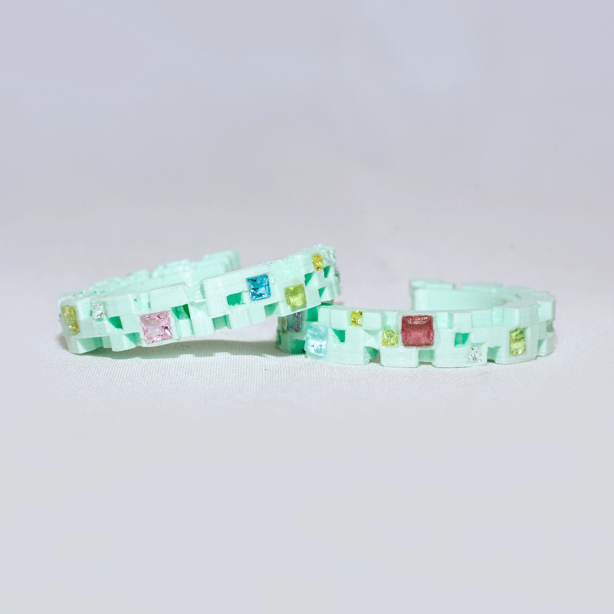 Pixelation Hoop Earrings in 3D Printed PLA & Gems